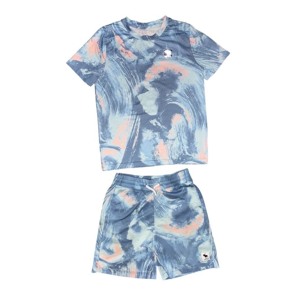 Abercrombie Kids Performance Tee with Matching Shorts Pink & Blue Swirl Print